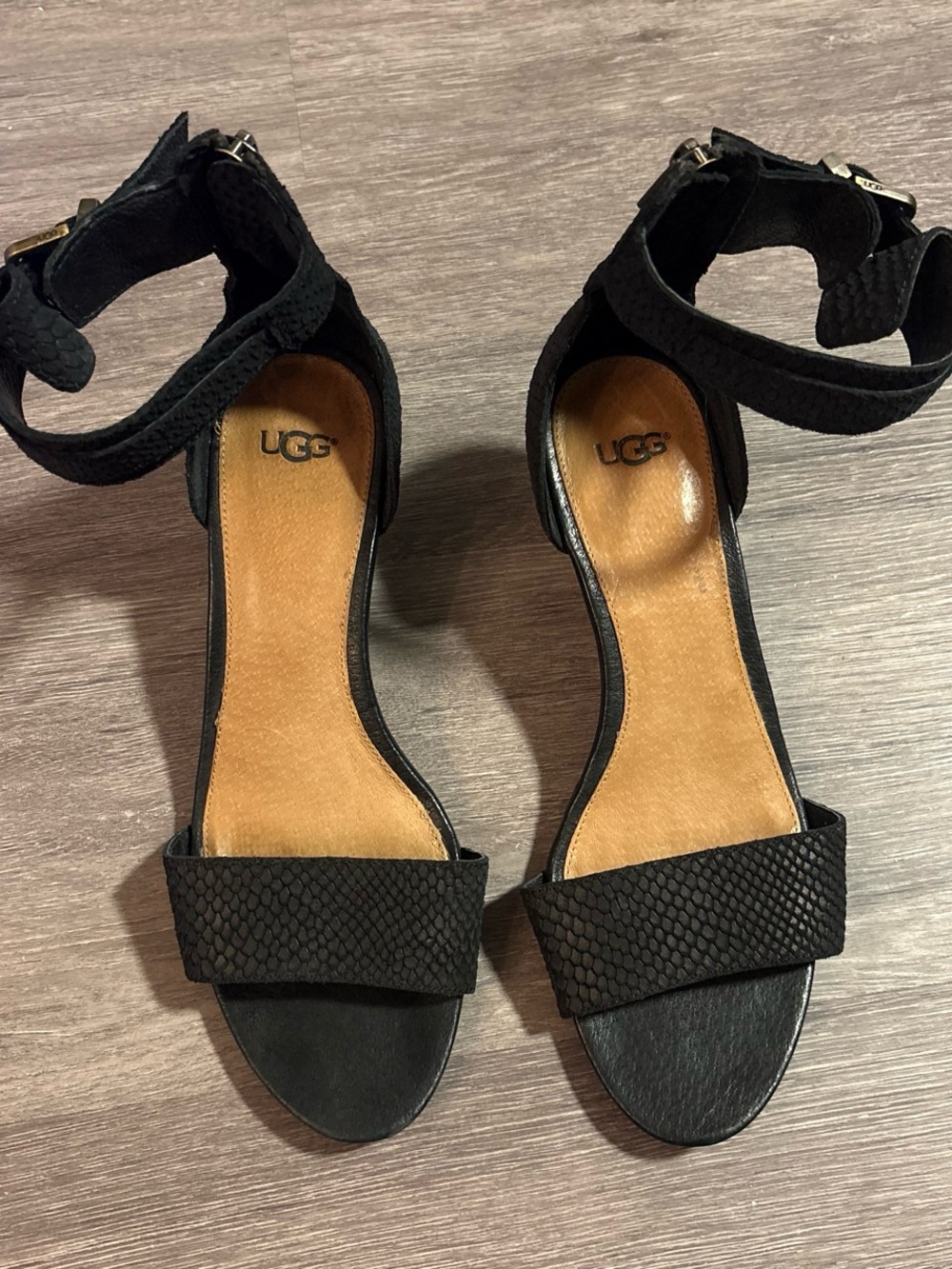 UGG Black Textured Ankle-Strap Sandals